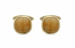 Best Sale 🛒 Monary Yellow Lace Agate Stone Cufflinks in 14K Yellow Gold Plated Sterling Silver for men 🧨