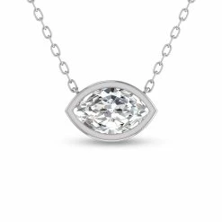 Wholesale ❤️ Monary Lab Grown 1/4 CTW Marquise Shaped Bezel Set Diamond Solitaire Pendant in 14K White Gold for 👩 women ✨