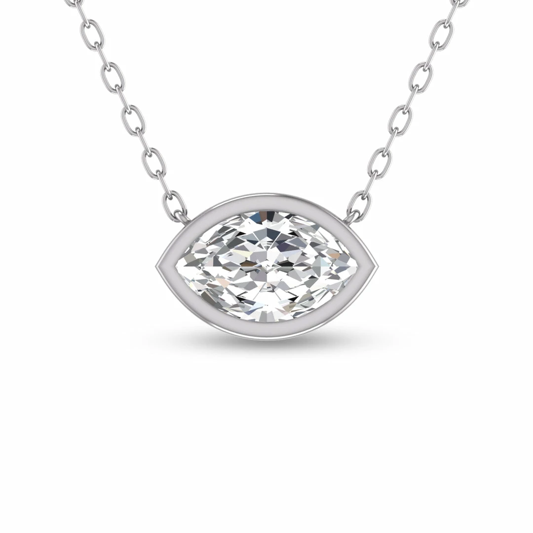 Wholesale β€οΈ Monary Lab Grown 1/4 CTW Marquise Shaped Bezel Set Diamond Solitaire Pendant in 14K White Gold for π© women β¨
