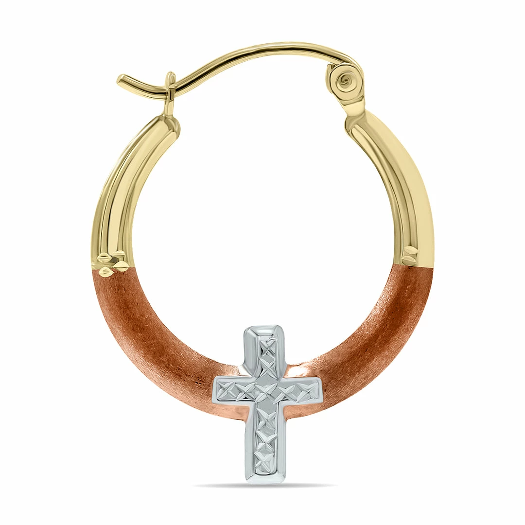 Outlet β Monary 10K Yellow Gold Two Tone Cross Hoop Earrings for π© women 𧨠- Image 2