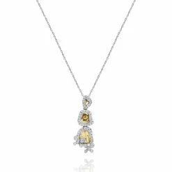 Outlet 🌟 Monary Yellow & White Diamond Pendant Necklace Set in 18K White Gold for 👩 women 🔔