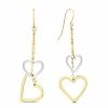Outlet 🧨 Monary Double Heart Dangle Drop Earrings in 10K Two Tone Gold for 👩 women 🧨