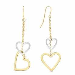 Outlet 🧨 Monary Double Heart Dangle Drop Earrings in 10K Two Tone Gold for 👩 women 🧨