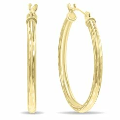 Discount 🎉 Monary 14K Yellow Gold Shiny Diamond Cut Engraved Hoop Earrings (25mm) for 👩 women 🎉