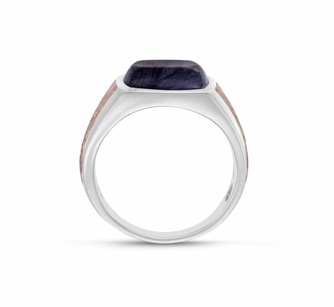 Brand new 𧨠Monary Grey Picture Agate Stone Signet Ring in Brown Rhodium Plated Sterling Silver for men π - Image 4