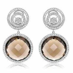 Brand new 🌟 Monary 26.21 ct Brown Smoky Quartz and Diamonds Dangle Earrings for 👩 women ✔️