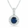 Buy 🌟 Monary 1/2 Carat TW Halo Sapphire And Diamond Pendant in 10K White Gold for 👩 women 💯