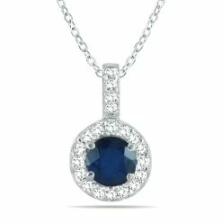 Buy 🌟 Monary 1/2 Carat TW Halo Sapphire And Diamond Pendant in 10K White Gold for 👩 women 💯