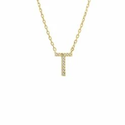 Discount 👏 Monary Silver Diamond Initial "T" Necklace W/18k Yg Plate for 👩 women 🔔