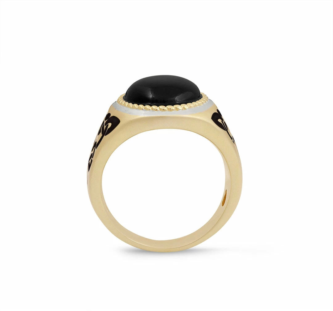 Brand new π Monary Black Onyx Stone Signet Ring in 14K Yellow Gold Plated Sterling Silver with Enamel for men π - Image 3