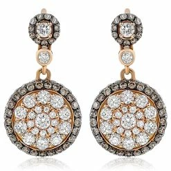 Deals 😍 Monary Brown & White Diamond Fashion Dangle Earrings Set in 18K Rose Gold for 👩 women 🎉