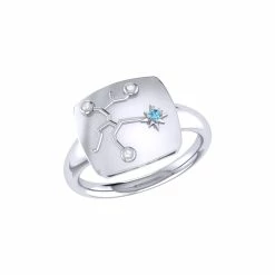 Cheap ⭐ Monary Sagittarius Archer Blue Topaz & Diamond Constellation Signet Ring in Sterling Silver for 👩 women 😉