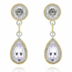 New 😉 Monary Multi Color Amethyst & Diamond Drop Earrings Set in 14K Two Tone Gold for 👩 women ✔️