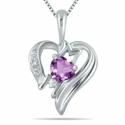 Brand new ⌛ Monary Amethyst and Diamond Heart MOM Pendant in 10K White Gold for 👩 women 🧨