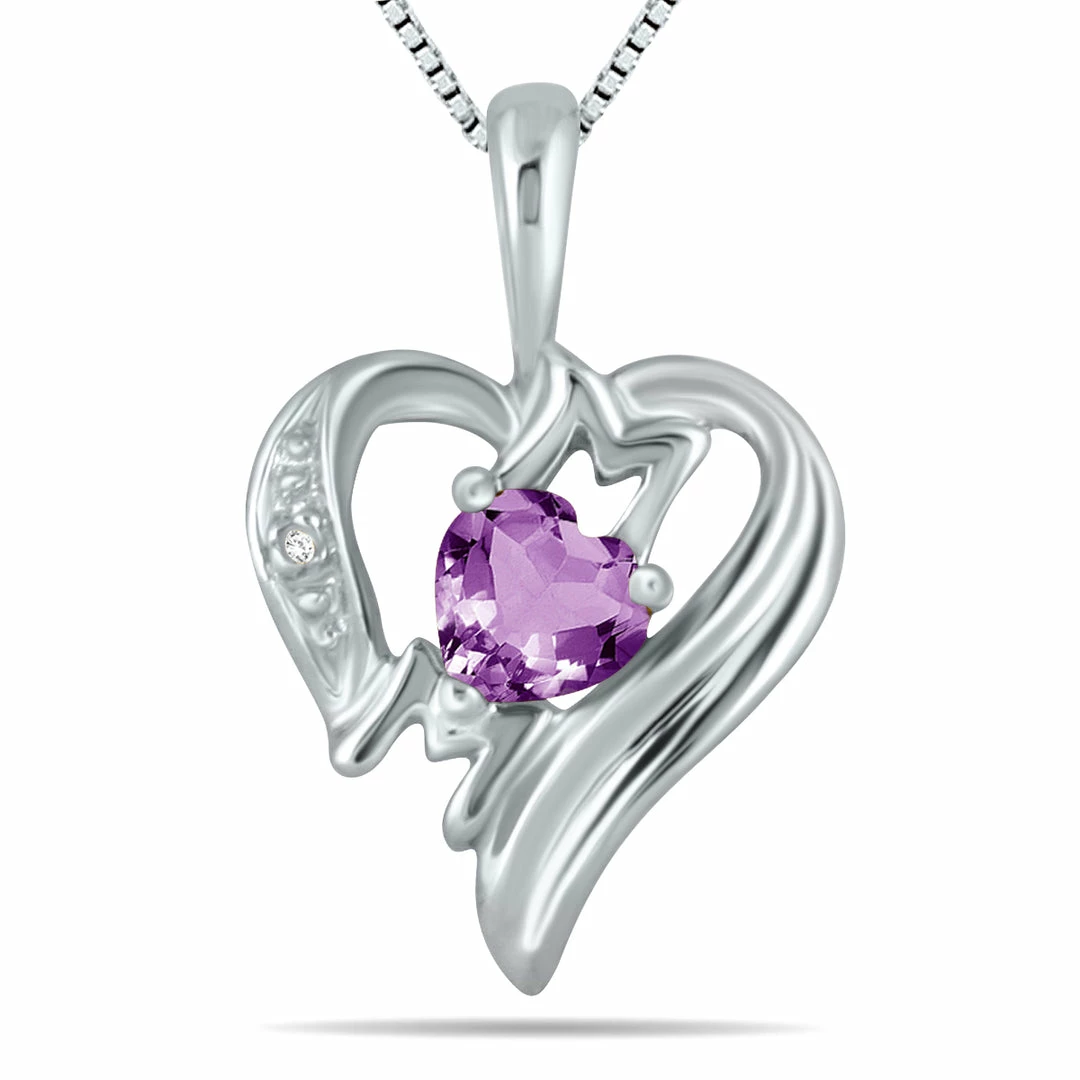 Brand new β Monary Amethyst and Diamond Heart MOM Pendant in 10K White Gold for π© women π§¨