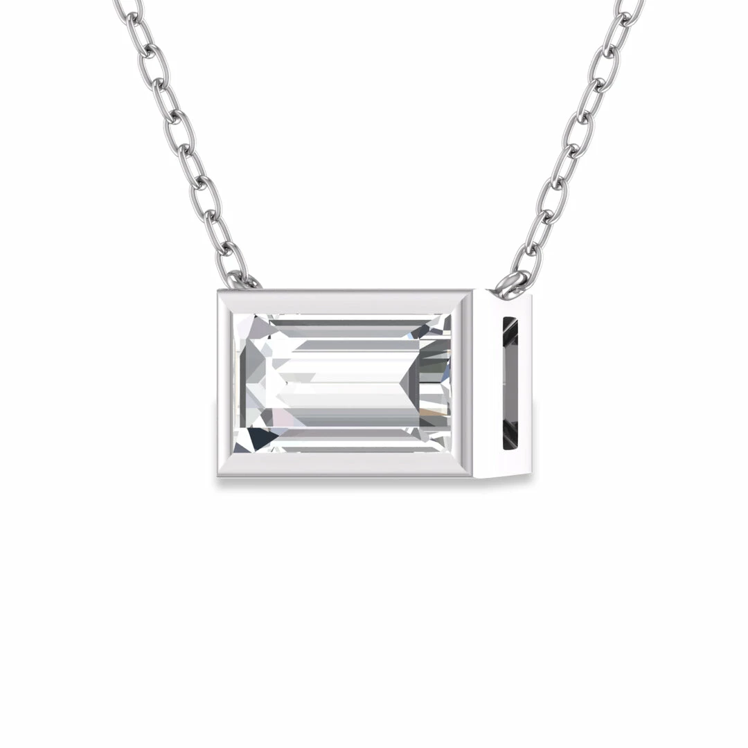 Buy π― Monary Lab Grown 1/4 CTW Baguette Bezel Set Diamond Solitaire Pendant in 14K White Gold for π© women π - Image 2