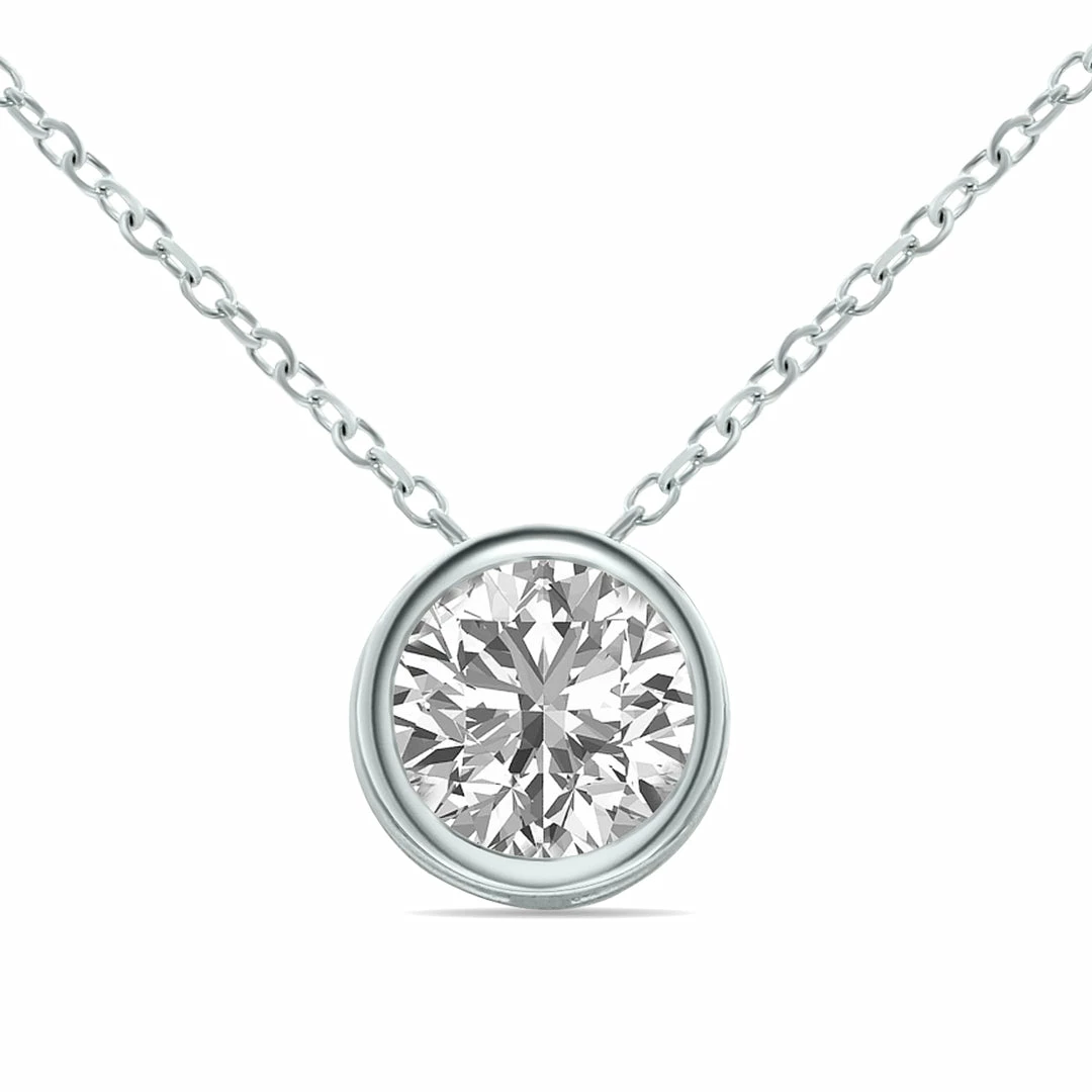 Top 10 🔥 Monary Lab Grown 3/4 Carat Round Solitaire Diamond Bezel Set Pendant in 14K White Gold (F-G Color, VVS1-VVS2 Clarity) for 👩 women ❤️