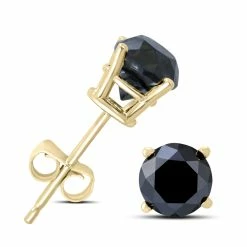 Best Pirce 🥰 Monary 1 Carat TW Round Black Diamond Solitaire Stud Earrings in 10K Yellow Gold for 👩 women 🎁