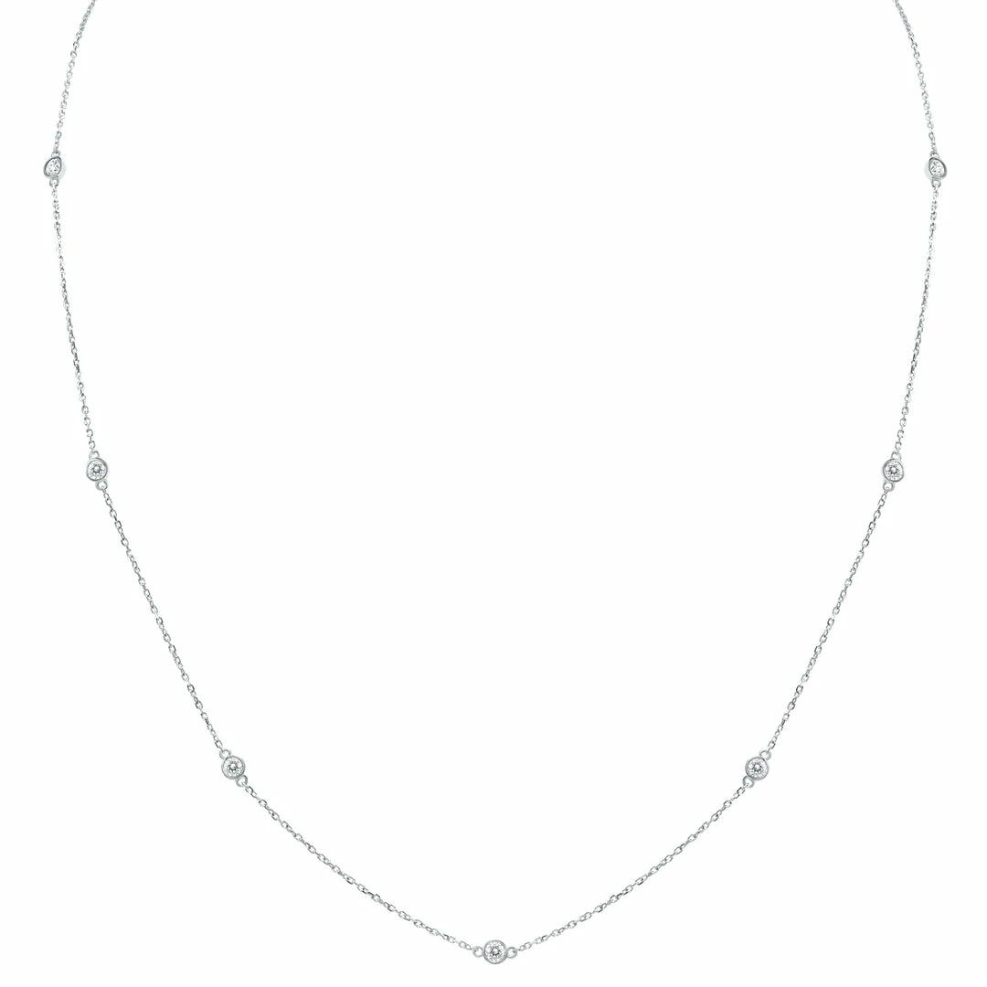 Budget π Monary 1/2 Carat TW Bezel Set Diamond Station Necklace in 14K White Gold for π© women β¨
