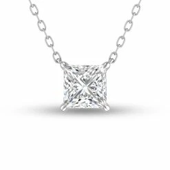 Buy 👏 Monary Lab Grown 1 CTW Floating Princess Cut Diamond Solitaire Pendant in 14K White Gold for 👩 women ⌛