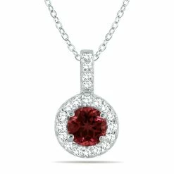 Wholesale π Monary 1/2 Carat TW Halo Garnet And Diamond Pendant in 10K White Gold for π© women π
