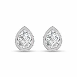 Hot Sale ✨ Monary Lab Grown 1 CTW Pear Shaped Bezel Set Solitaire Diamond Earrings in 14K White Gold for 👩 women 🤩