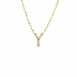 Wholesale 😉 Monary Silver Diamond Initial "Y" Necklace W/18k Yg Plate for 👩 women ✨