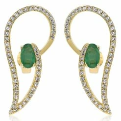Promo ⭐ Monary Green Emerald & Diamond Fashion Earrings Set in 14K Yellow Gold for 👩 women ⭐