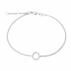 Outlet ❤️ Monary Silver Diamond "O" Initial Bracelet 7+1" for 👩 women ✨