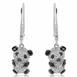 Best deal 🔔 Monary Black & White Diamond Dangle Earrings Set in 14K White Gold for 👩 women 👏