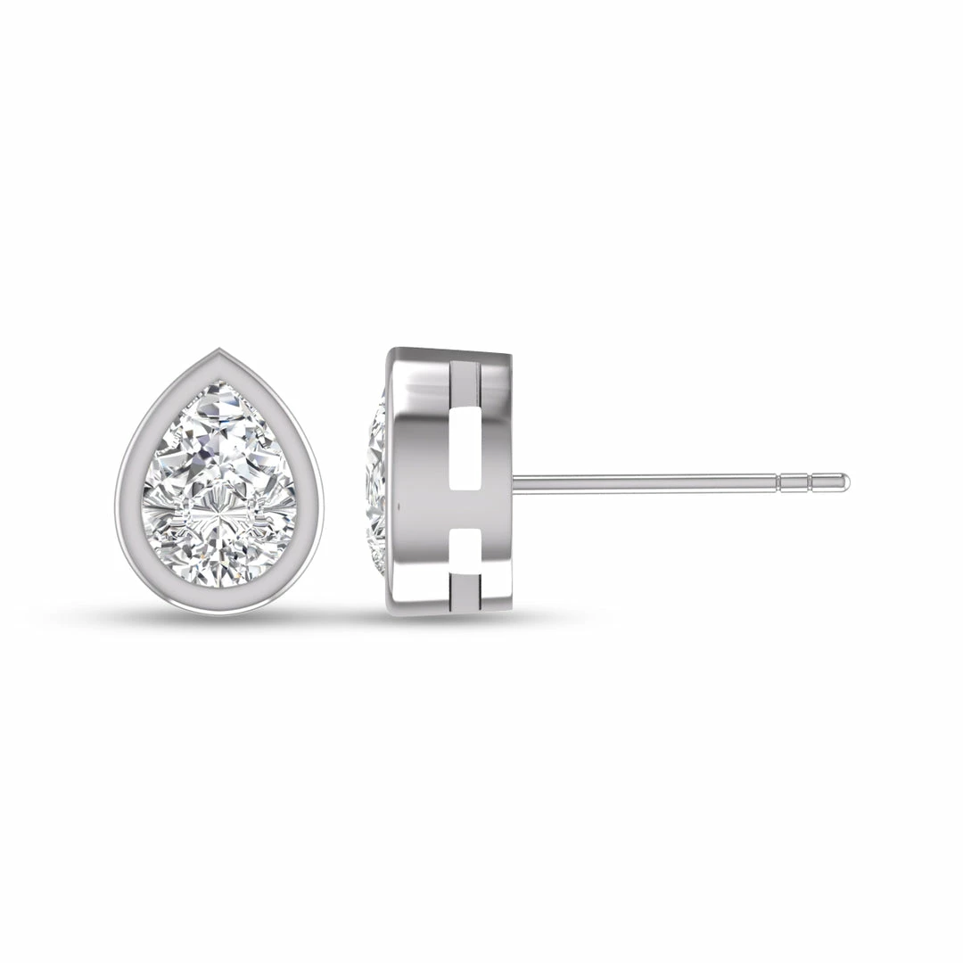 Best Pirce β Monary Lab Grown 3/4 CTW Pear Shaped Bezel Set Solitaire Diamond Earrings in 14K White Gold for π© women π - Image 4