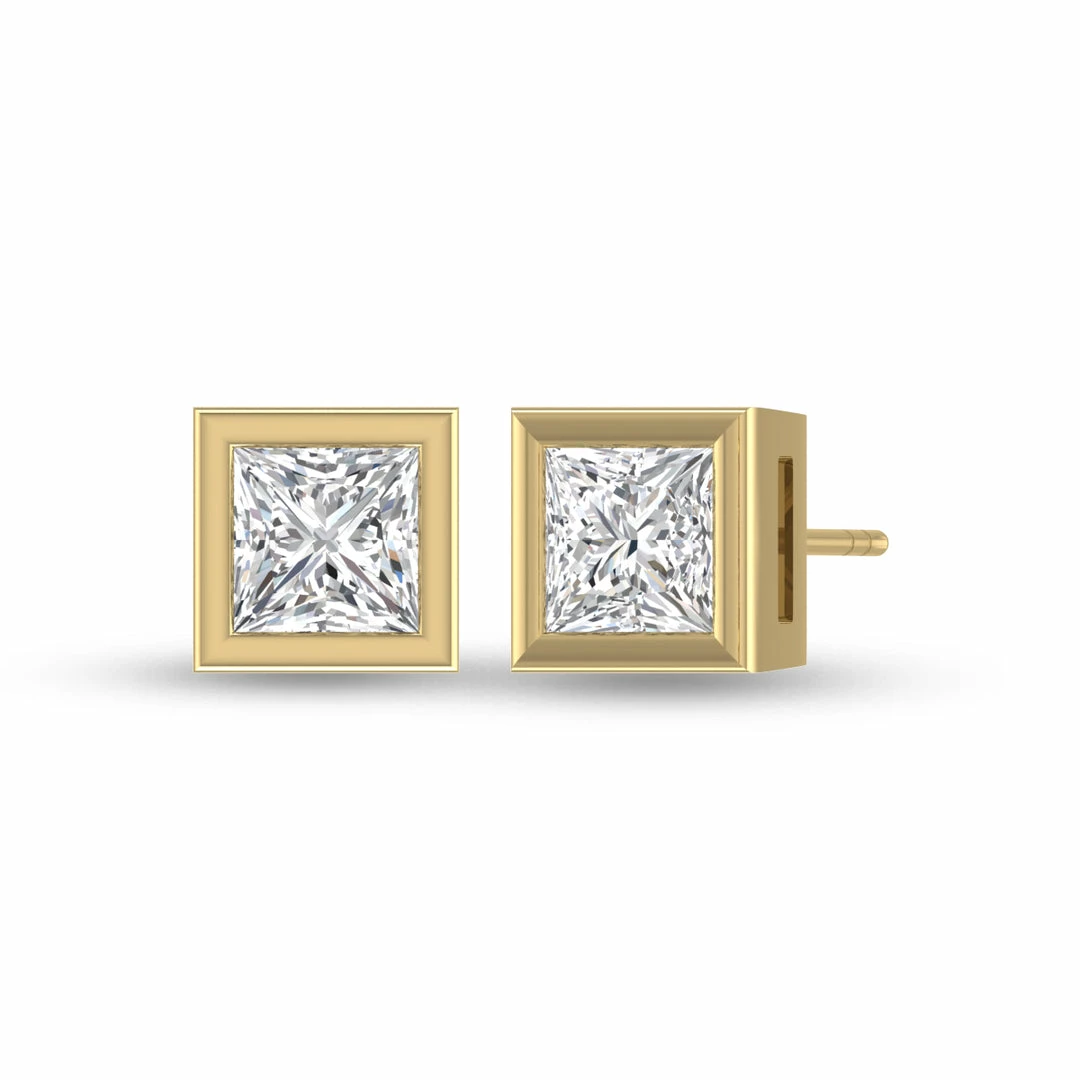 Hot Sale βοΈ Monary Lab Grown 1/2 CTW Princess Cut Bezel Set Solitaire Diamond Earrings in 14K Yellow Gold for π© women π - Image 3