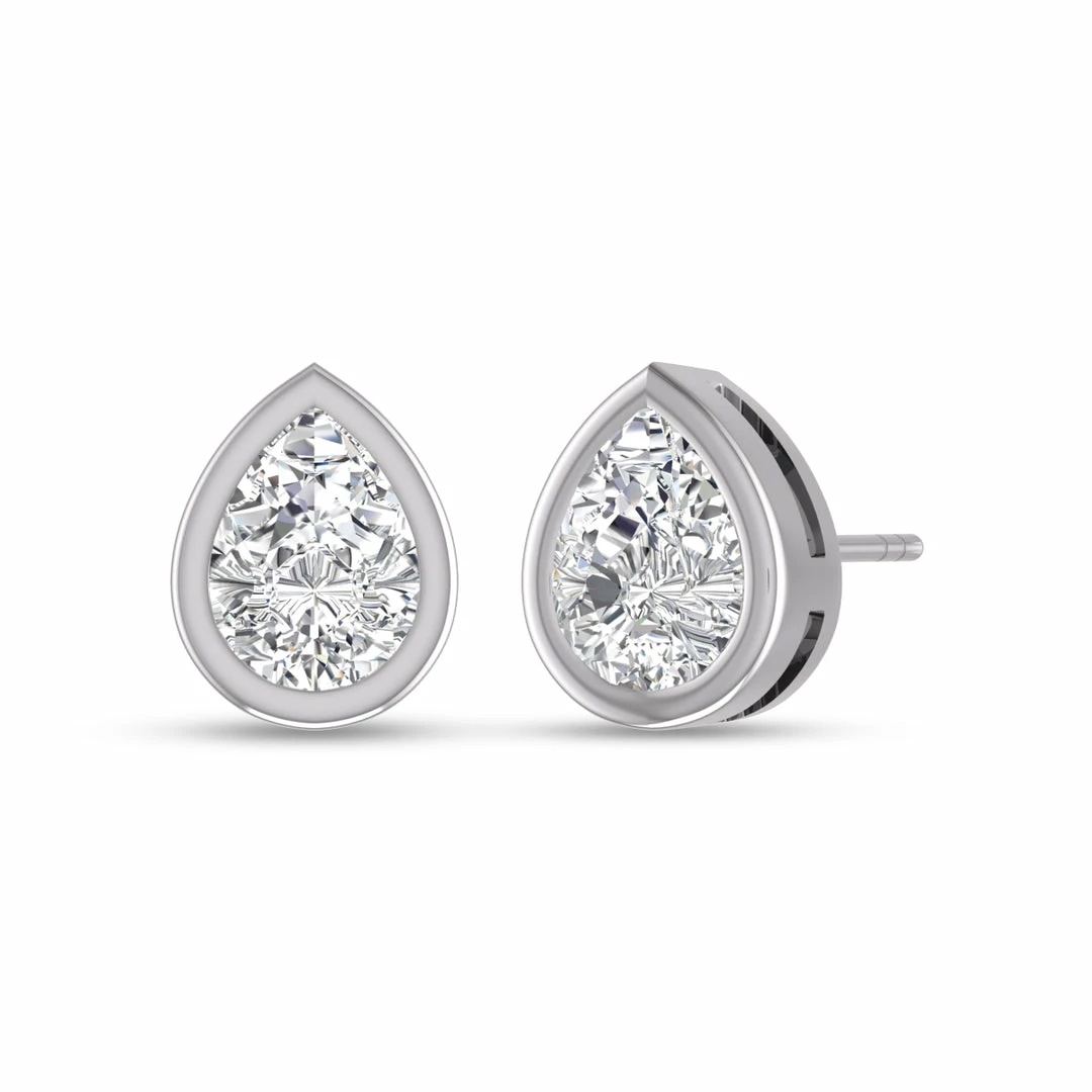 Best Pirce β Monary Lab Grown 3/4 CTW Pear Shaped Bezel Set Solitaire Diamond Earrings in 14K White Gold for π© women π - Image 3