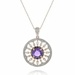 Hot Sale 🌟 Monary Purple Amethyst & Diamond Pendant Necklace Set in 14K Rose Gold for 👩 women 💯
