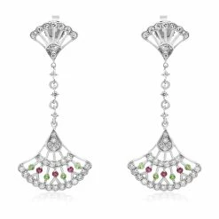 Hot Sale ⌛ Monary Mixed Colors Gemstone & Diamond Fashion Dangle Earrings Set in 14K White Gold for 👩 women 😍