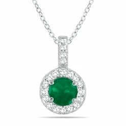 Budget 👍 Monary 1/2 Carat TW Halo Emerald And Diamond Pendant in 10K White Gold for 👩 women 🧨