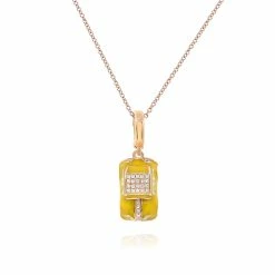 Outlet ⌛ Monary Yellow Enamel & Diamond Pendant Necklace Set in 18K Rose Gold for 👩 women 💯