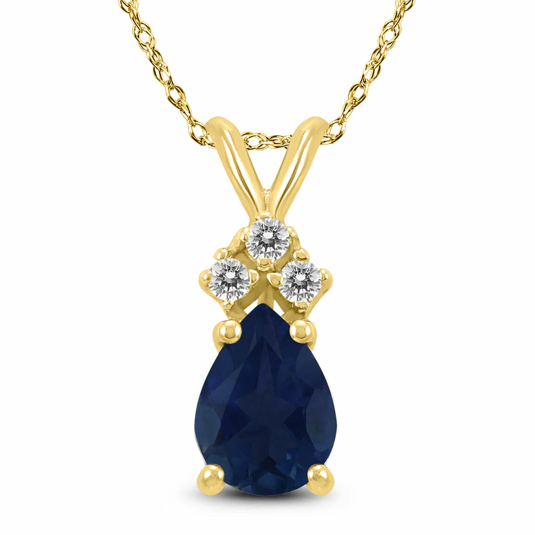Budget π Monary 14K Yellow Gold 6x4MM Pear Sapphire and Diamond Pendant for π© women β¨