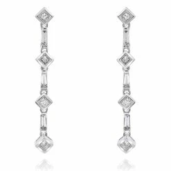 Best deal ✔️ Monary Beautiful White Diamond Drop Fashion Earrings Set in 18K White Gold for 👩 women 🌟
