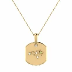 Outlet π₯ Monary Leo Lion Peridot & Diamond Constellation Tag Pendant Necklace in 14K Yellow Gold Vermeil on Sterling Silver for π© women π