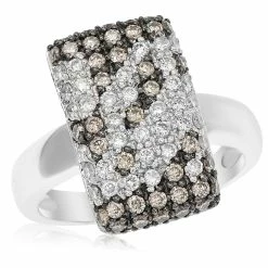 Discount 🎁 Monary White & Brown Diamond Prong Set Fashion Ring Set in 18K White Gold for 👩 women 🎉