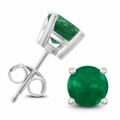 Best Sale 🛒 Monary 14K White Gold 5MM Round Emerald Earrings for 👩 women 🎁
