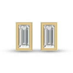 Best deal ⌛ Monary Lab Grown 1/4 CTW Baguette Bezel Set Diamond Solitaire Earrings in 14K Yellow Gold for 👩 women 👍