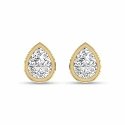 Coupon 🎉 Monary Lab Grown 1/4 CTW Pear Shaped Bezel Set Solitaire Diamond Earrings in 14K Yellow Gold for 👩 women ✨