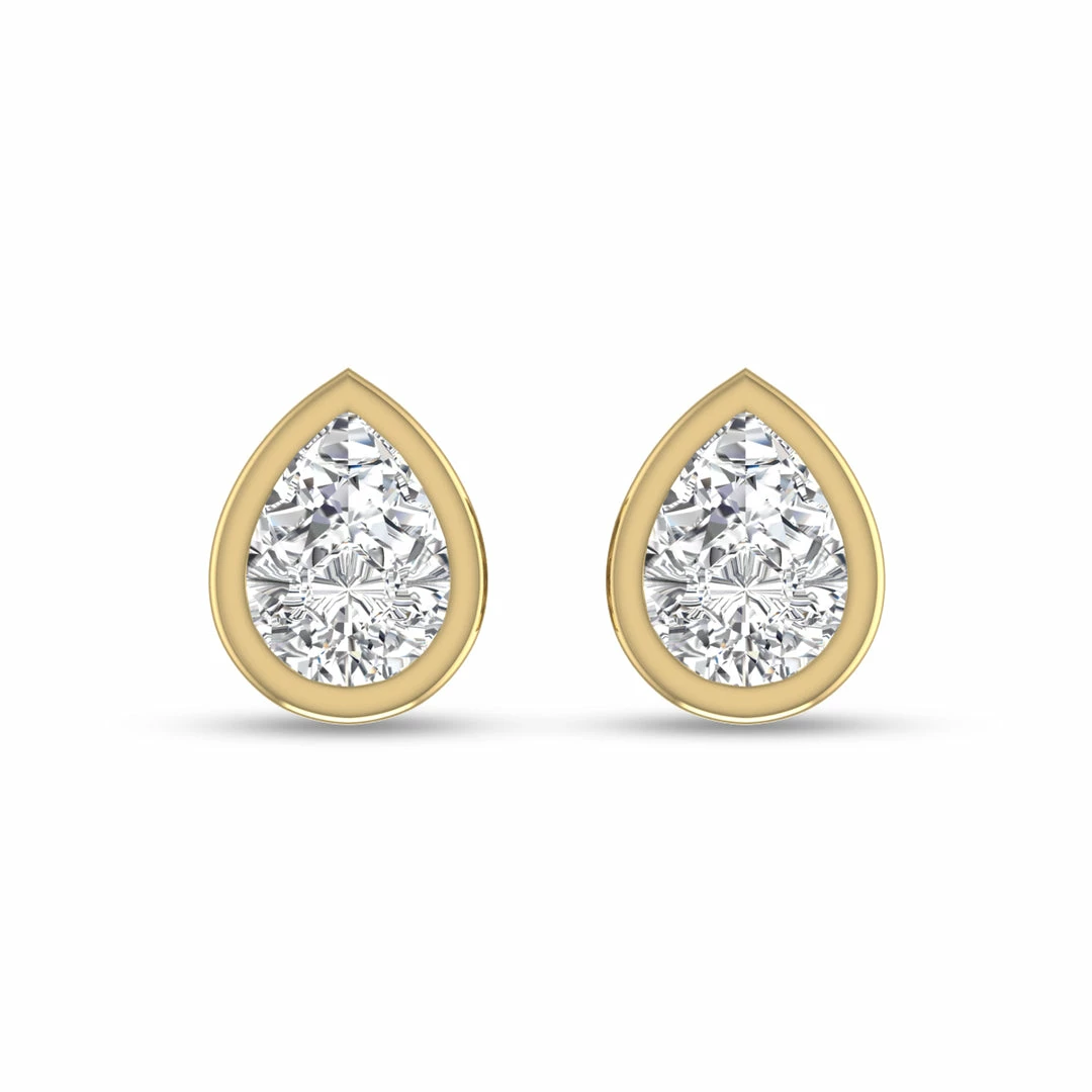 Top 10 𧨠Monary Lab Grown 1/2 CTW Pear Shaped Bezel Set Solitaire Diamond Earrings in 14K Yellow Gold for π© women π
