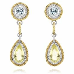 Best Sale ⌛ Monary Multi Color Topaz & Diamond Drop Earrings Set in 18K Two Tone Gold for 👩 women ❤️