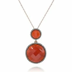 Best Sale 🌟 Monary Red Agate & Diamond Pendant Necklace Set in 14K Rose Gold for 👩 women 🤩