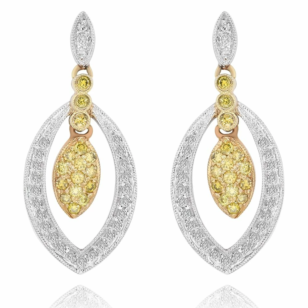 Buy π Monary Yellow & White Diamond Fashion Earrings Set in 14K Two Tone Gold for π© women π