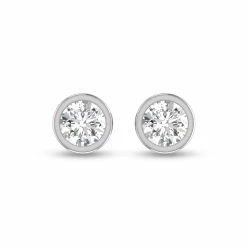 Hot Sale 🎉 Monary Lab Grown 1/2 CTW Round Bezel Set Solitaire Diamond Earrings in 14K White Gold for 👩 women 😀