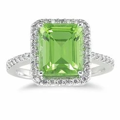 Brand new 🛒 Monary Peridot and Diamond Halo Cocktail Ring in 14K White Gold for 👩 women 🔔